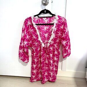 Vibrant Pink Tropical Kate Spade Bathing Suit Cover Up with Palm Trees